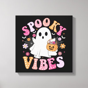 Spooky Vibes Ghost Retro Groovy Halloween Canvas Print