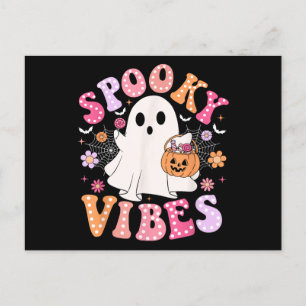 Spooky Vibes Ghost Retro Groovy Halloween Holiday Postcard