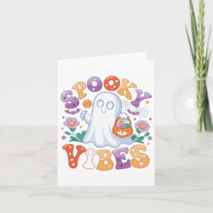 Spooky Vibes Ghost Retro Groovy Halloween Kids Gir Card