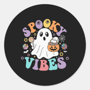 Spooky Vibes Ghost Retro Groovy Halloween Kids Gir Classic Round Sticker