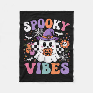 Spooky Vibes Ghost Retro Groovy Halloween Kids Gir Fleece Blanket