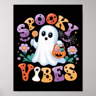 Spooky Vibes Ghost Retro Groovy Halloween Kids Gir Poster