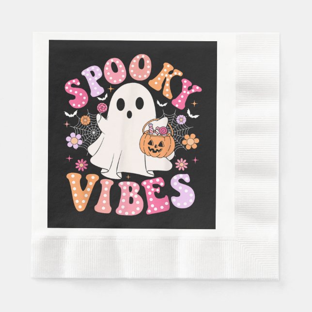 Spooky Vibes Ghost Retro Groovy Halloween Napkin (Front)