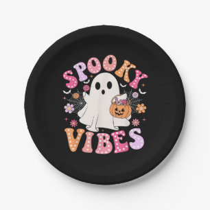 Spooky Vibes Ghost Retro Groovy Halloween Paper Plate