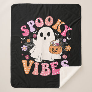 Spooky Vibes Ghost Retro Groovy Halloween Sherpa Blanket
