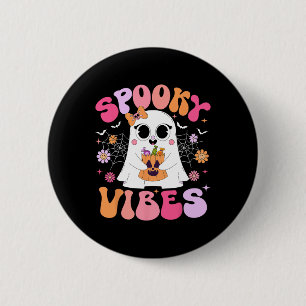 Spooky Vibes Ghost Retro Groovy Halloween Women Gi 6 Cm Round Badge