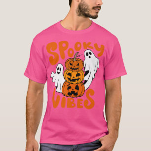 Spooky Vibes Ghost Scary Pumpkin Face Funny Hallow T-Shirt