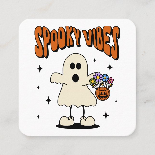 Spooky vibes ghost square business card (Front)