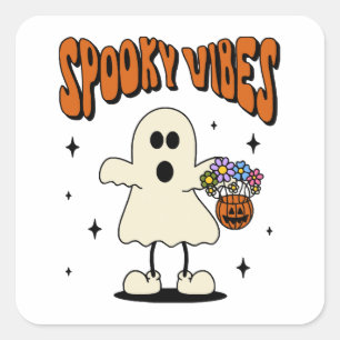 Spooky vibes ghost square sticker