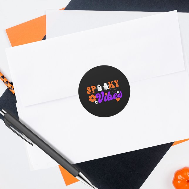 Spooky Vibes Ghosts Classic Round Sticker (Use these versatile stickers as envelope seals, on gifts, treat bags and more.)