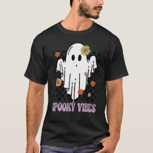 Spooky Vibes Groovy Flower Ghost Halloween Spooky  T-Shirt