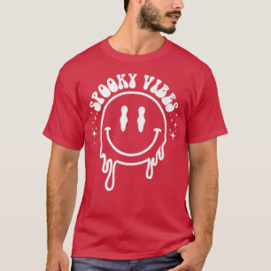 Spooky Vibes Groovy Scary Happy Face Halloween Cos T-Shirt