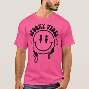 Spooky Vibes Groovy Scary Happy Face Halloween Cos T-Shirt
