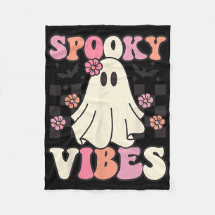 Spooky Vibes Halloween Ghost Costume Retro Groovy  Fleece Blanket