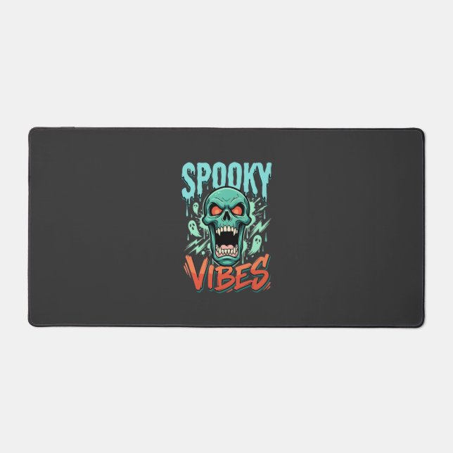 Spooky Vibes Halloween Ghost Skull Design_1 Desk Mat (Front)