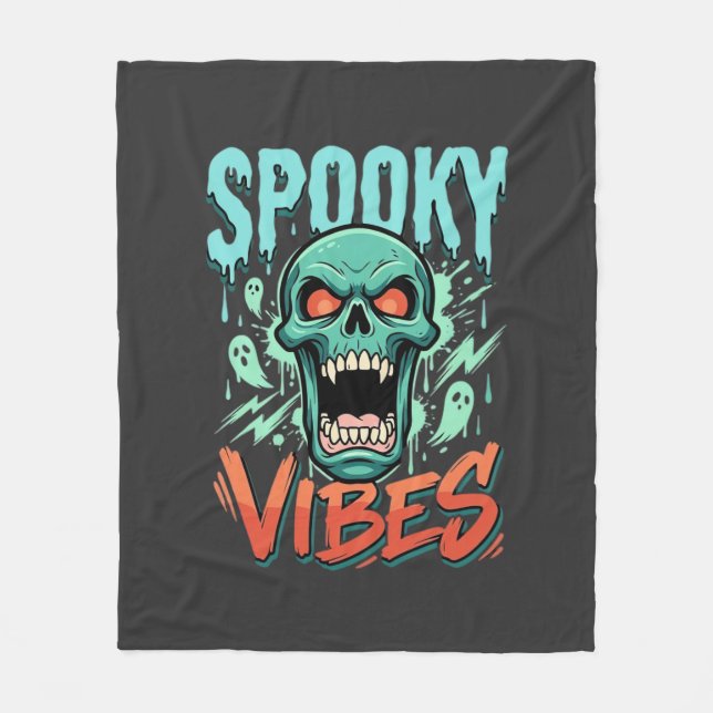 Spooky Vibes Halloween Ghost Skull Design_1 Fleece Blanket (Front)