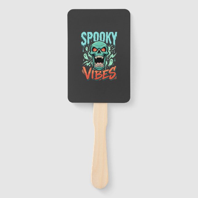 Spooky Vibes Halloween Ghost Skull Design_1 Hand Fan (Front)