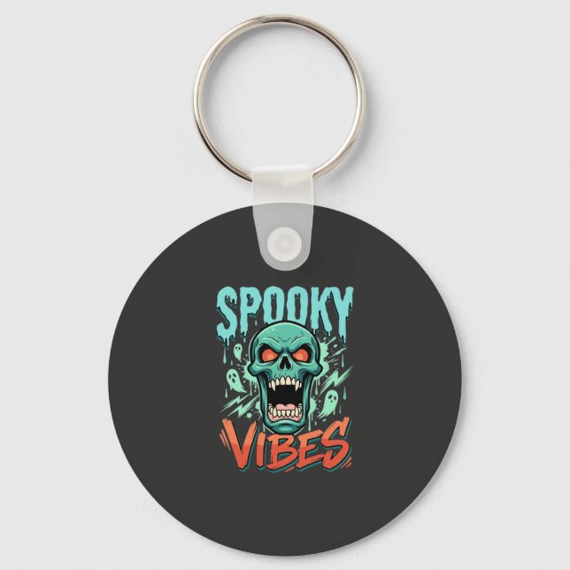 Spooky Vibes Halloween Ghost Skull Design_1 Key Ring (Front)