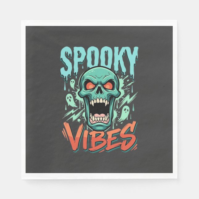 Spooky Vibes Halloween Ghost Skull Design_1 Napkin (Front)