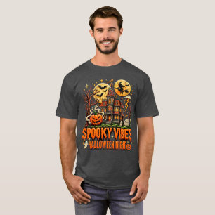 Spooky Vibes Halloween Night Haunted House Pumpkin T-Shirt