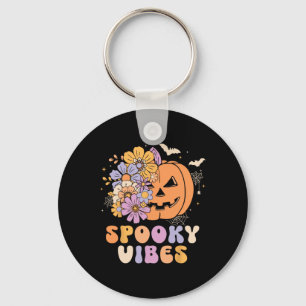 Spooky Vibes Halloween Pumpkin Costume Retro Groov Key Ring