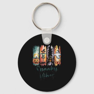 Spooky Vibes Halloween Pumpkin Ghost Bat Haunted H Key Ring