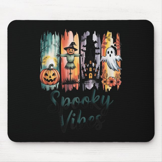 Spooky Vibes Halloween Pumpkin Ghost Bat Haunted H Mouse Pad (Front)