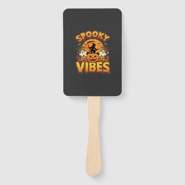 Spooky Vibes Halloween Pumpkin Witch Design_1 Hand Fan (Front)