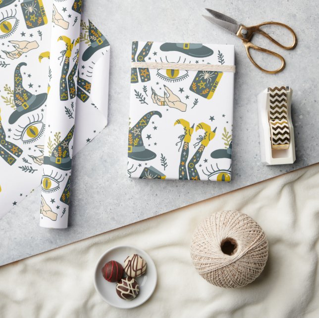 Spooky vibes Halloween symbols pattern Wrapping Paper (Crafts)