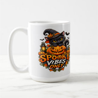 Spooky Vibes Only – Black Cat Halloween Coffee Mug