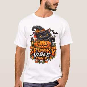Spooky Vibes Only – Cute Black Cat Halloween T-Shirt