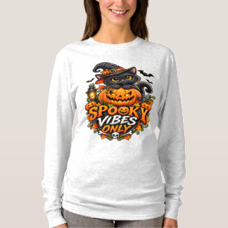 Spooky Vibes Only – Cute Black Cat Halloween T-Shirt