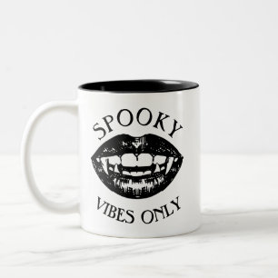 Spooky Vibes Only Halloween Decor Vampire Fangs   Two-Tone Coffee Mug