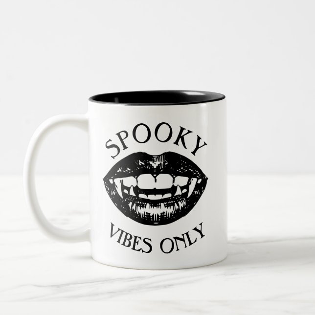 Spooky Vibes Only Halloween Decor Vampire Fangs   Two-Tone Coffee Mug (Left)