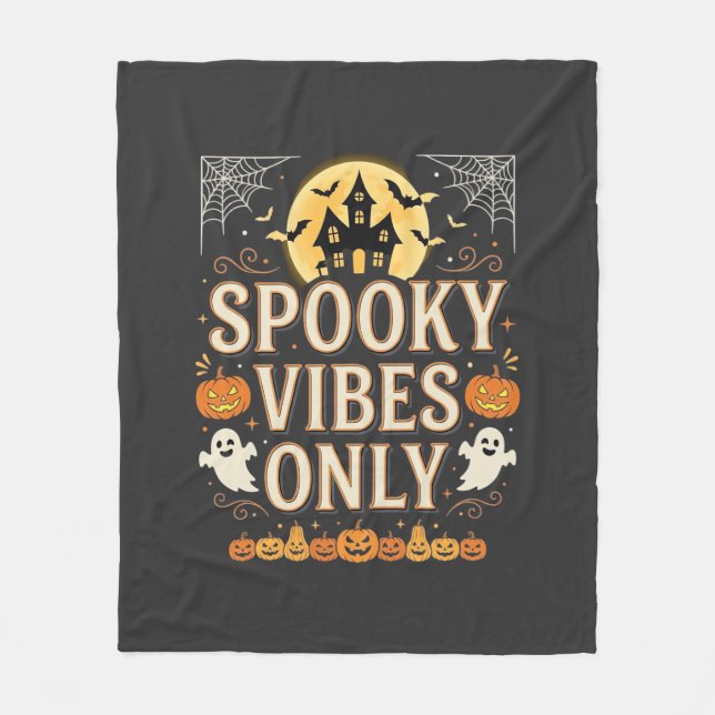 Spooky Vibes Only Halloween Ghost Castle Design_1 Fleece Blanket (Front)
