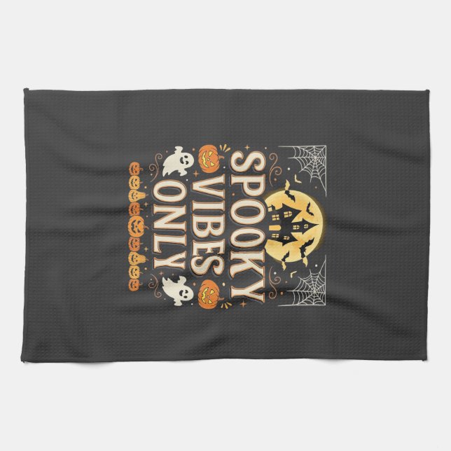 Spooky Vibes Only Halloween Ghost Castle Design_1 Tea Towel (Horizontal)