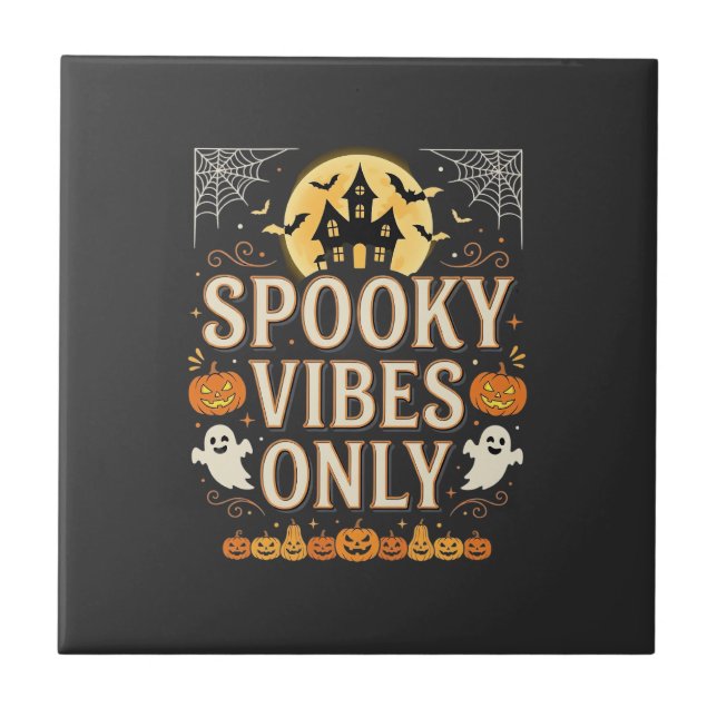 Spooky Vibes Only Halloween Ghost Castle Design_1 Tile (Front)