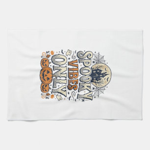 Spooky Vibes Only Halloween Ghost Pumpkin Design_1 Tea Towel
