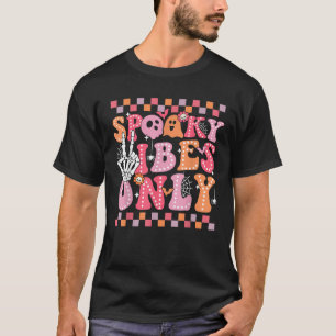 Spooky Vibes Only Halloween Skeleton Peace Chequer T-Shirt