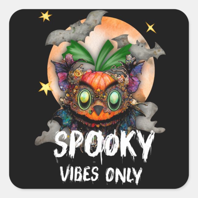 Spooky Vibes Only, Halloween Vibes Trick Treat Square Sticker (Front)