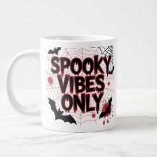 Spooky Vibes Only Red Black Web Bat Halloween Large Coffee Mug