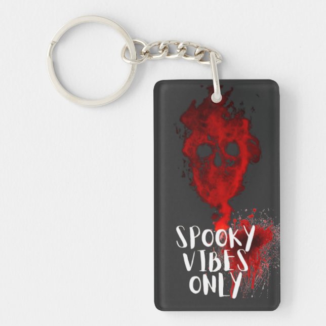 Spooky Vibes Only Red Smoke Skull Halloween  Key Ring (Front)
