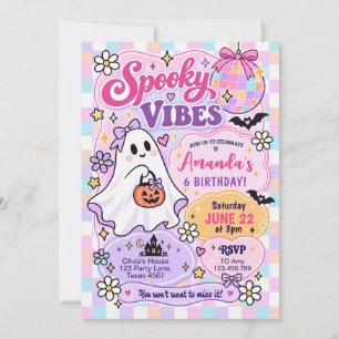 Spooky Vibes Pastel Ghost Halloween Girl Birthday Invitation