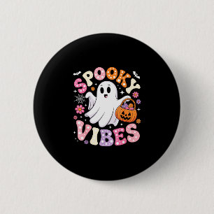 Spooky vibes pink ghost retro halloween groovy 6 cm round badge