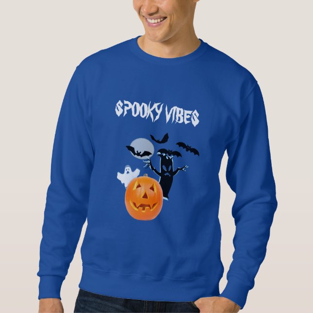 Spooky Vibes Pumpkin Ghost and Bats Sweatshirt (Front)