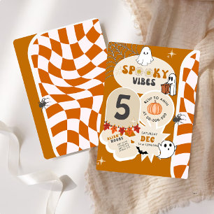 Spooky Vibes Retro Chequered Halloween Birthday Invitation