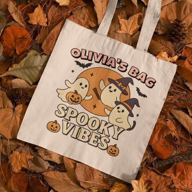Spooky Vibes Retro Ghosts Cats Pumkin Halloween Tote Bag (Creator Uploaded)