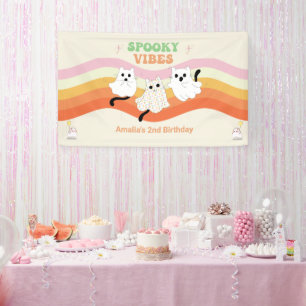 Spooky Vibes Retro Halloween Ghost Birthday Banner