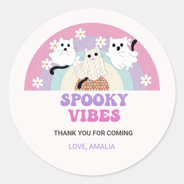 Spooky Vibes Retro Halloween Ghost Birthday Classic Round Sticker (Front)