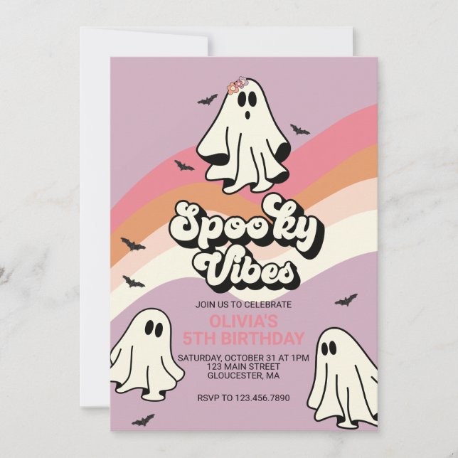 Spooky Vibes Retro Halloween Ghost Birthday Invitation (Front)